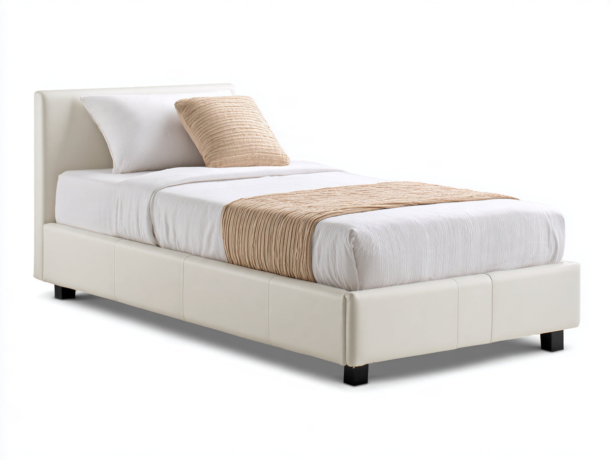 Lit simple - Similicuir - 200 x 120 x 105 cm - Blanc - Style moderne