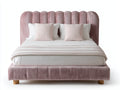 Lit double - tissu-bois - 220 x 180 x 125 cm - rose poudré - style contemporain