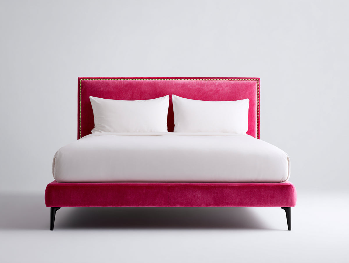 Lit double - Velours - 200x160x100 cm - Rose - Design contemporain