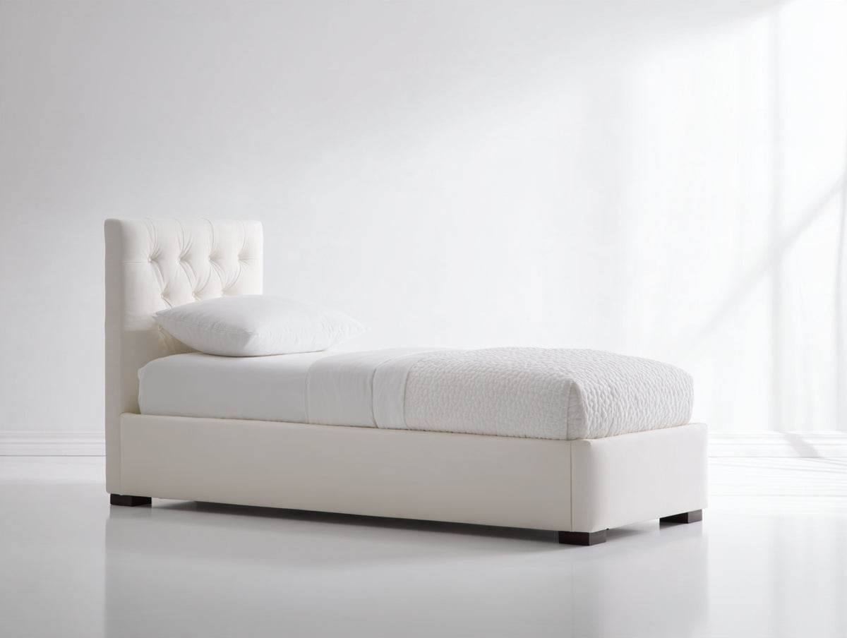 Lit simple - Similicuir - 200 x 90 x 105 cm - Blanc - Style moderne