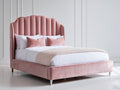 Lit double - velours-bois - 220 x 180 x 130 cm - rose poudré - style élégant