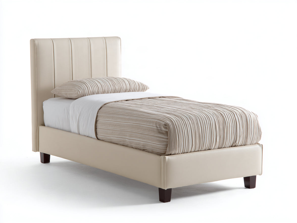 Lit simple - Similicuir - 205 x 97 x 118 cm - Beige - Design contemporain