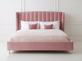 Lit double - velours-bois-métal - 220 x 190 x 130 cm - rose poudré - style élégant
