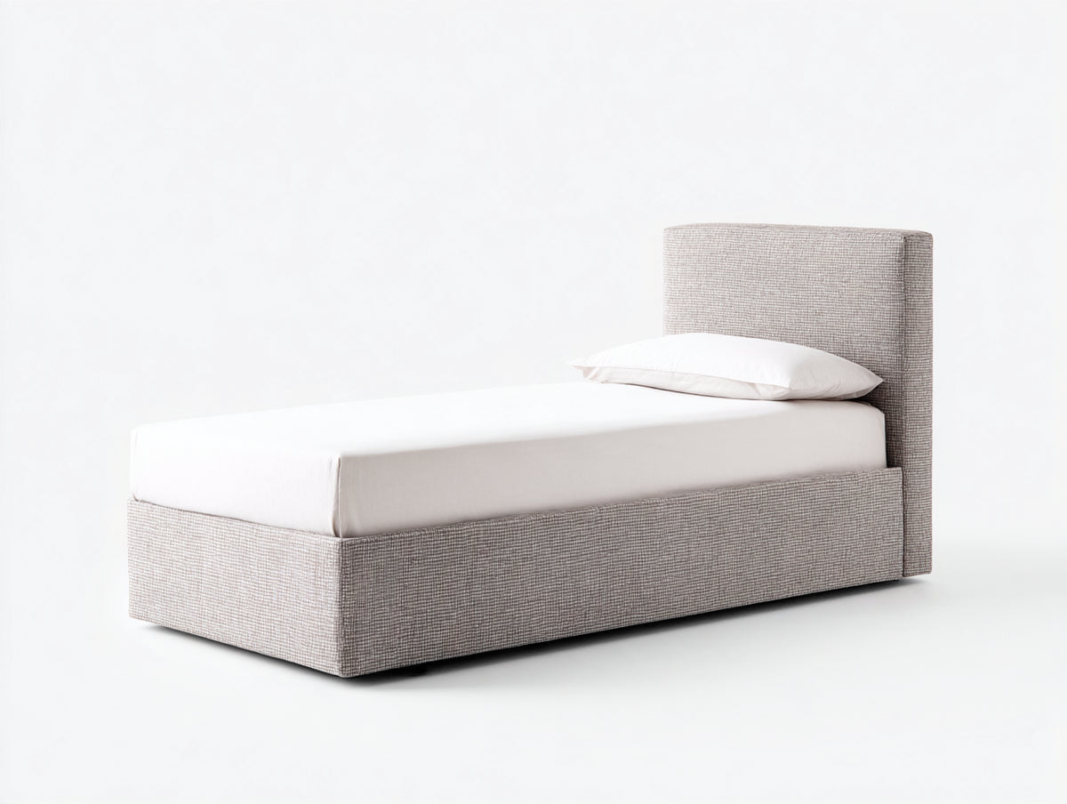 Lit simple - Tissu - 200 x 90 x 105 cm - Beige - Style moderne