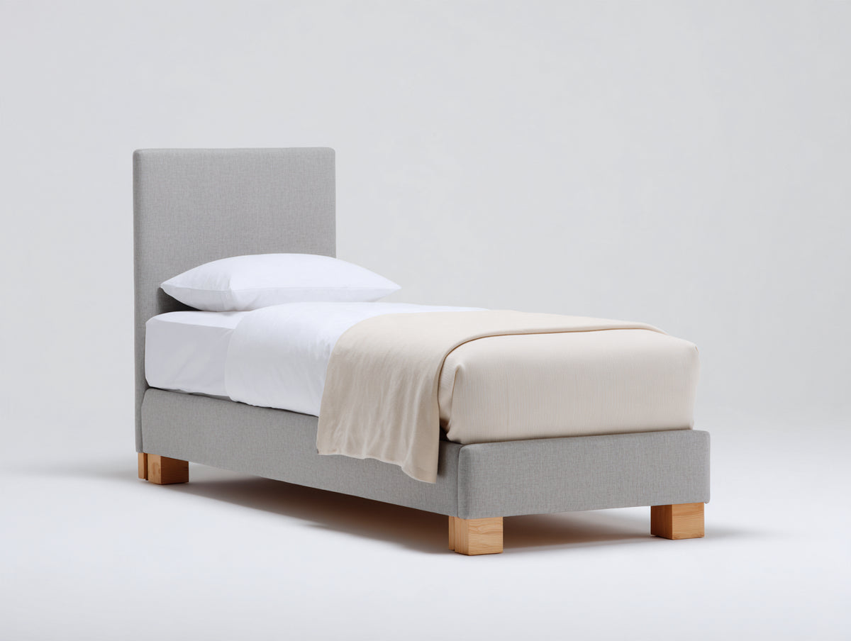 Lit simple - Tissu-Bois - 200 x 90 x 105 cm - Gris-Bois - Style moderne