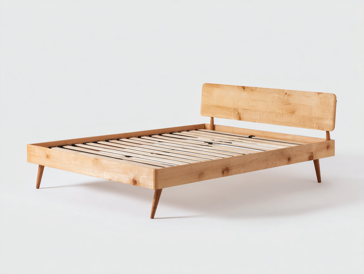 Lit double - bois - 205 x 165 x 90 cm - bois naturel - style scandinave