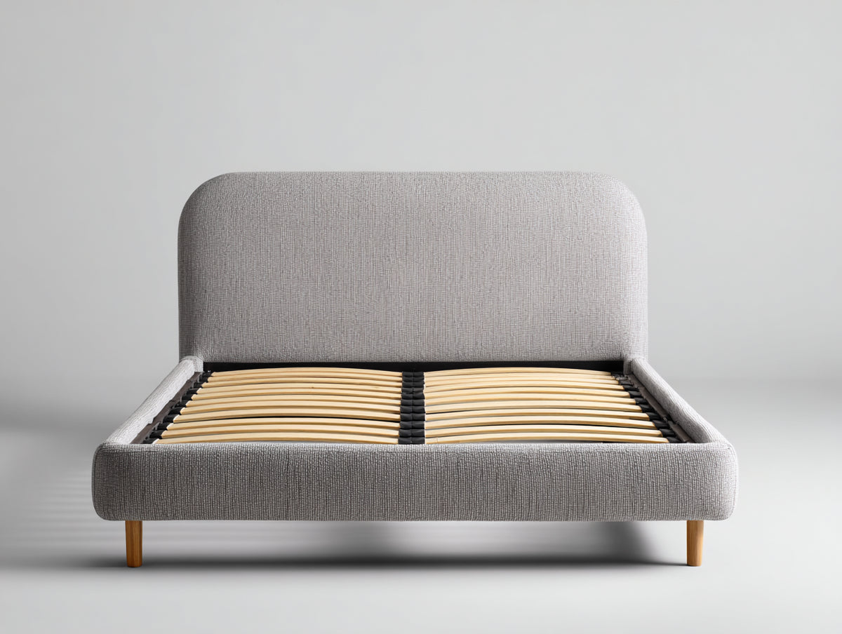 Lit double - tissu-bois - 214 x 170 x 109 cm - gris clair - style moderne