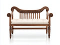 Banc de jardin - Bois-Tissu - 146 x 64 x 98 cm - Marron-Crème - Style néoclassique sculpté