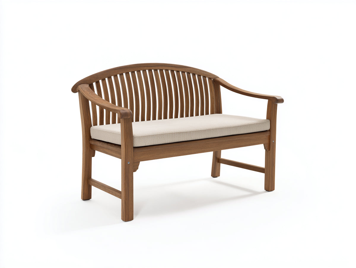 Banc de jardin - Bois-Tissu - 129 x 63 x 89 cm - Marron naturel-Beige clair - Style classique à dossier cintré