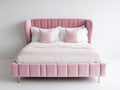 Lit double - velours-bois-métal - 220 x 190 x 128 cm - rose poudré - style élégant