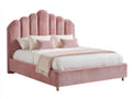 Lit double - tissu-bois - 220 x 180 x 125 cm - rose poudré - style contemporain