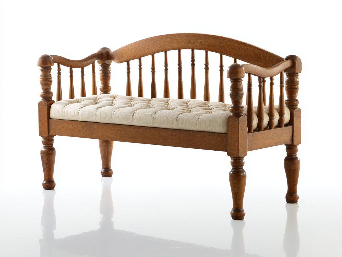 Banc de jardin - Bois-Tissu - 171 x 66 x 99 cm - Marron-Crème - Style classique à dossier cintré