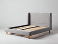 Lit double - tissu-bois - 216 x 170 x 114 cm - gris clair - style contemporain