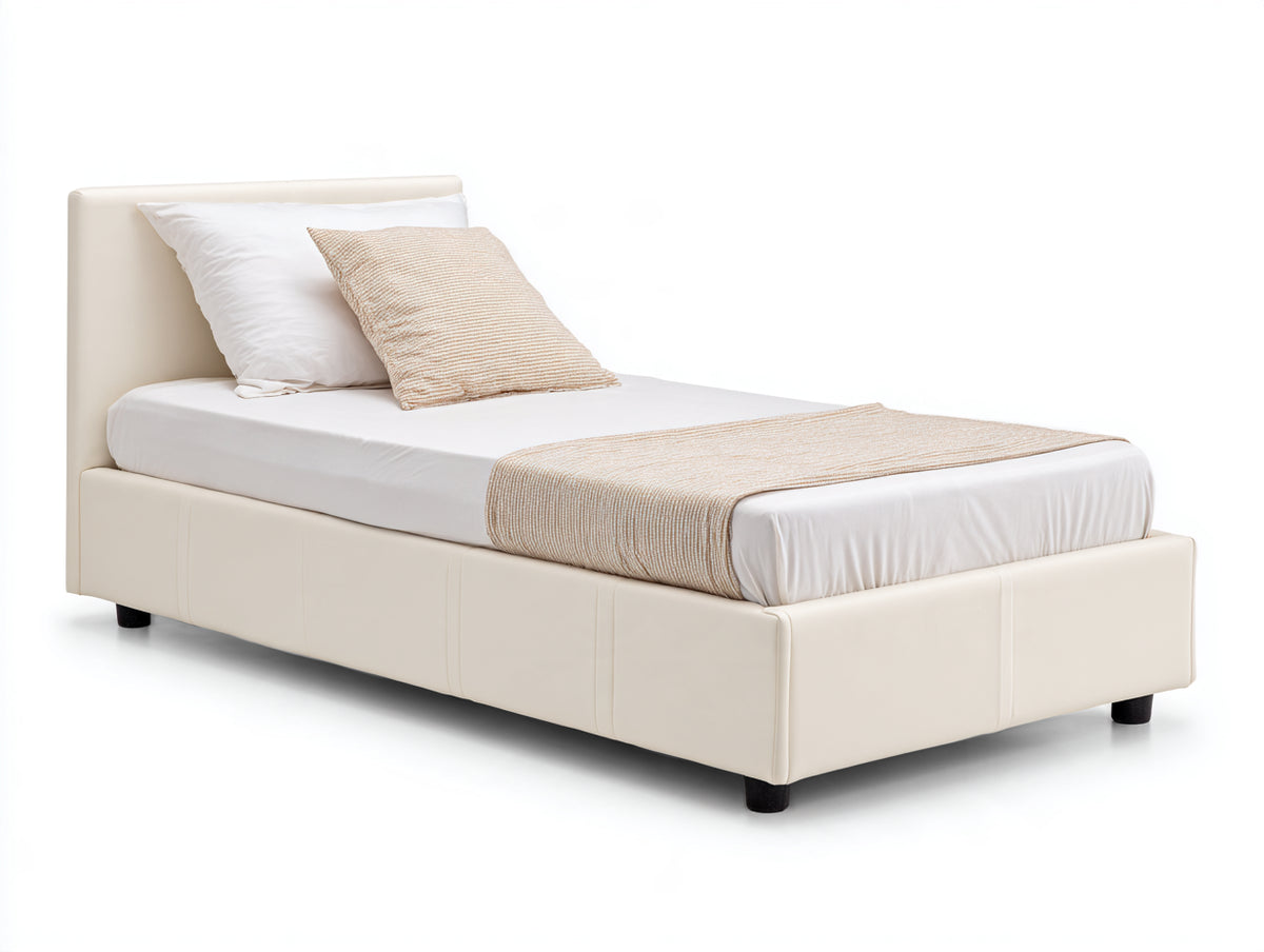 Lit simple - Similicuir - 205 x 97 x 100 cm - Beige - Style contemporain