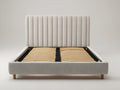 Lit double - tissu-bois - 220 x 180 x 120 cm - beige clair - style contemporain