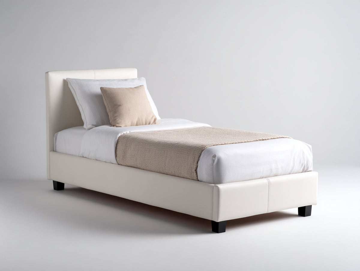Lit simple - Similicuir - 200 x 90 x 105 cm - Blanc - Style moderne