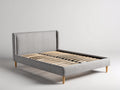 Lit double - tissu-bois - 214 x 170 x 112 cm - gris clair - style moderne